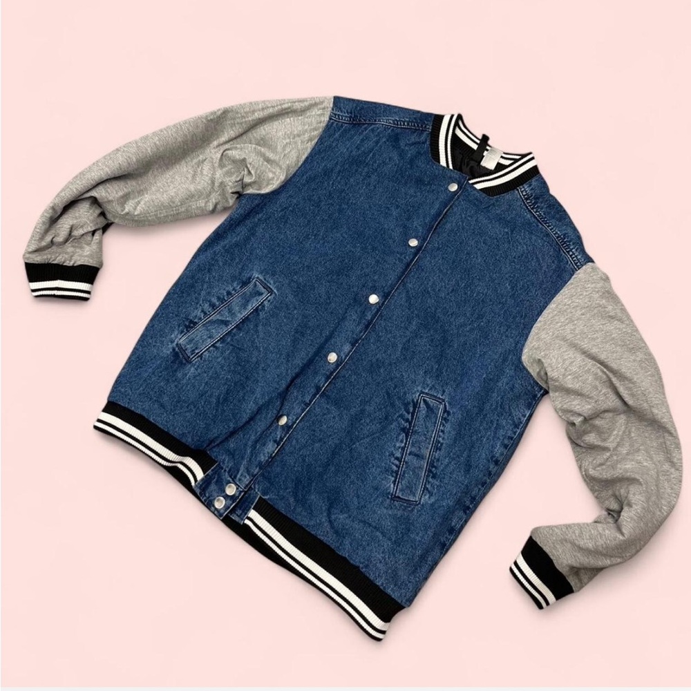 H&M Denim and Gray Varsity Jacket